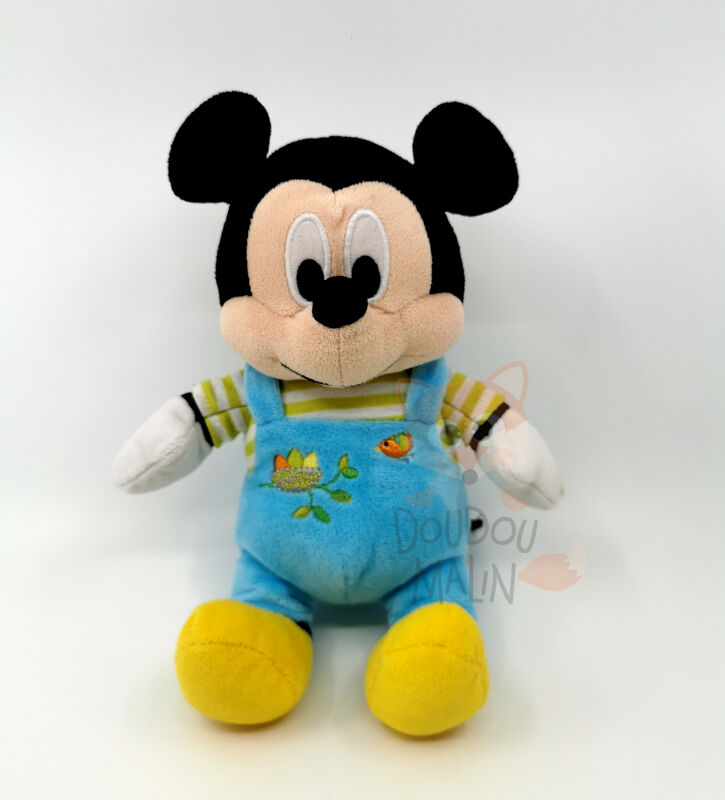  - mickey souris - peluche salopette bleu oiseau 25 cm 